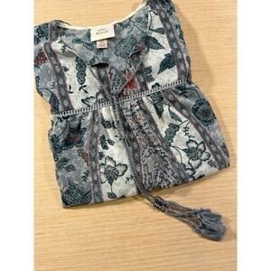 Knox Rose Sheer Floral Boho Blouse XS Cottagecore Ruffle Hem Peasant Top